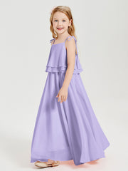 Robes de Demoiselle d'Honneur Junior en Mousseline avec Nœud Papillon Lilas