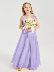 Robes de Demoiselle d'Honneur Junior en Mousseline avec Nœud Papillon Lilas