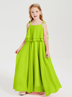 Robes de Demoiselle d'Honneur Junior en Mousseline avec Nœud Papillon Vert Citron