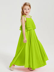 Robes de Demoiselle d'Honneur Junior en Mousseline avec Nœud Papillon Vert Citron