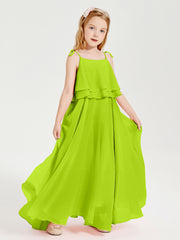 Robes de Demoiselle d'Honneur Junior en Mousseline avec Nœud Papillon Vert Citron