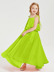 Robes de Demoiselle d'Honneur Junior en Mousseline avec Nœud Papillon Vert Citron