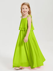 Robes de Demoiselle d'Honneur Junior en Mousseline avec Nœud Papillon Vert Citron