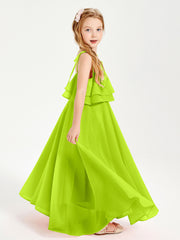 Robes de Demoiselle d'Honneur Junior en Mousseline avec Nœud Papillon Vert Citron