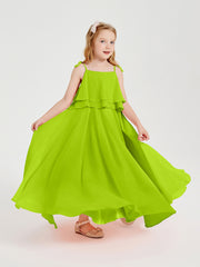 Robes de Demoiselle d'Honneur Junior en Mousseline avec Nœud Papillon Vert Citron