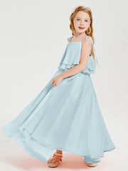 Robes de Demoiselle d'Honneur Junior en Mousseline avec Nœud Papillon Brume