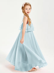 Robes de Demoiselle d'Honneur Junior en Mousseline avec Nœud Papillon Brume