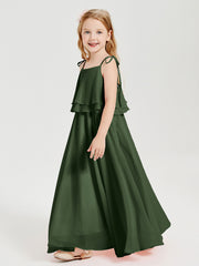 Robes de Demoiselle d'Honneur Junior en Mousseline avec Nœud Papillon Olive Verte