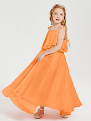 Robes de Demoiselle d'Honneur Junior en Mousseline avec Nœud Papillon Orange