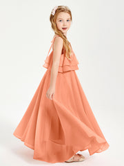 Robes de Demoiselle d'Honneur Junior en Mousseline avec Nœud Papillon Papaye