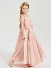 Robes de Demoiselle d'Honneur Junior en Mousseline avec Nœud Papillon Rose Perle