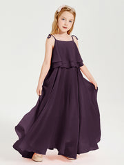 Robes de Demoiselle d'Honneur Junior en Mousseline avec Nœud Papillon Plum