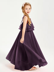 Robes de Demoiselle d'Honneur Junior en Mousseline avec Nœud Papillon Plum