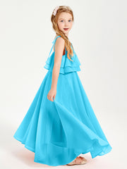 Robes de Demoiselle d'Honneur Junior en Mousseline avec Nœud Papillon Piscine