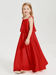 Robes de Demoiselle d'Honneur Junior en Mousseline avec Nœud Papillon Rouge