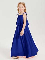 Robes de Demoiselle d'Honneur Junior en Mousseline avec Nœud Papillon Bleu Royale