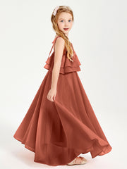 Robes de Demoiselle d'Honneur Junior en Mousseline avec Nœud Papillon Rouille