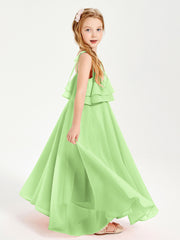 Robes de Demoiselle d'Honneur Junior en Mousseline avec Nœud Papillon Sauge