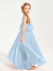 Robes de Demoiselle d'Honneur Junior en Mousseline avec Nœud Papillon Bleu Ciel