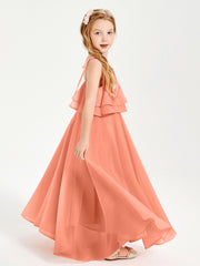 Robes de Demoiselle d'Honneur Junior en Mousseline avec Nœud Papillon Crépuscule