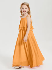 Robes de Demoiselle d'Honneur Junior en Mousseline avec Nœud Papillon Mandarine