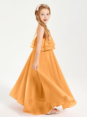 Robes de Demoiselle d'Honneur Junior en Mousseline avec Nœud Papillon Mandarine