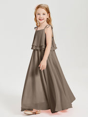 Robes de Demoiselle d'Honneur Junior en Mousseline avec Nœud Papillon Taupe