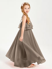 Robes de Demoiselle d'Honneur Junior en Mousseline avec Nœud Papillon Taupe