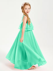 Robes de Demoiselle d'Honneur Junior en Mousseline avec Nœud Papillon Turquoise