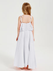 Robes de Demoiselle d'Honneur Junior en Mousseline avec Nœud Papillon Blanc