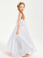 Robes de Demoiselle d'Honneur Junior en Mousseline avec Nœud Papillon Blanc