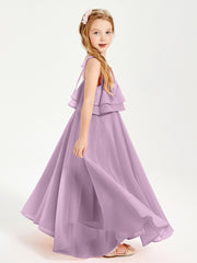 Robes de Demoiselle d'Honneur Junior en Mousseline avec Nœud Papillon Glycine