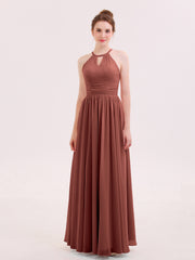 Robe de Demoiselles d'honneur Longue Licou Mousseline terracotta