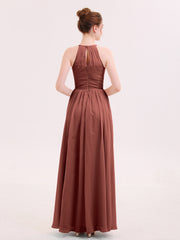 Robe de Demoiselles d'honneur Longue Licou Mousseline terracotta