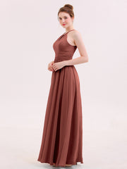 Robe de Demoiselles d'honneur Longue Licou Mousseline terracotta Grande Taille