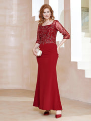 Robe Longueur au Sol à Encolure Carrée avec Paillettes Bordeaux Grande Taille