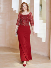 Robe Longueur au Sol à Encolure Carrée avec Paillettes Bordeaux