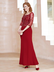 Robe Longueur au Sol à Encolure Carrée avec Paillettes Bordeaux