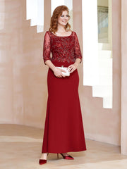 Robe Longueur au Sol à Encolure Carrée avec Paillettes Bordeaux