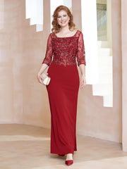 Robe Longueur au Sol à Encolure Carrée avec Paillettes Bordeaux