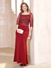 Robe Longueur au Sol à Encolure Carrée avec Paillettes Bordeaux