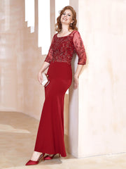 Robe Longueur au Sol à Encolure Carrée avec Paillettes Bordeaux