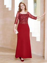 Robe Longueur au Sol à Encolure Carrée avec Paillettes Bordeaux