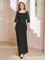 Robe Longueur au Sol à Encolure Carrée avec Paillettes Noir Grande Taille