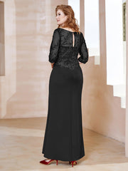 Robe Longueur au Sol à Encolure Carrée avec Paillettes Noir Grande Taille