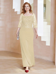 Robe Longueur au Sol à Encolure Carrée avec Paillettes Champagne Grande Taille