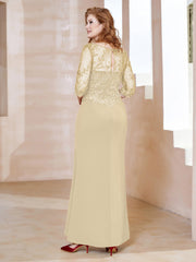 Robe Longueur au Sol à Encolure Carrée avec Paillettes Champagne