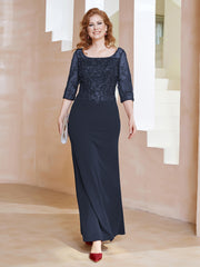 Robe Longueur au Sol à Encolure Carrée avec Paillettes Bleu Marine Grande Taille