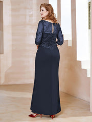 Robe Longueur au Sol à Encolure Carrée avec Paillettes Bleu Marine Grande Taille