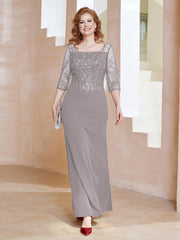 Robe Longueur au Sol à Encolure Carrée avec Paillettes Argent